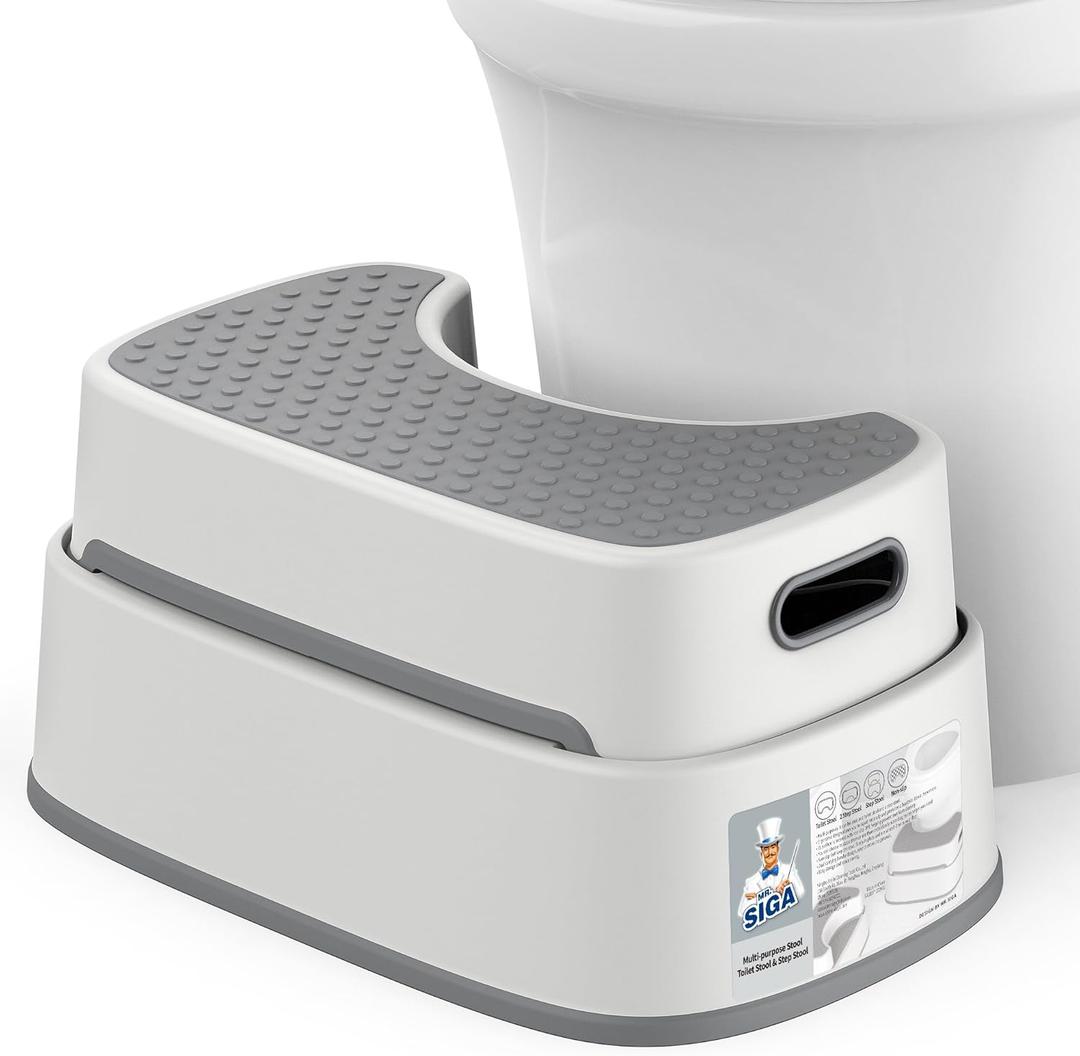 MR.SIGA Toilet Stool Squat Adult, Bathroom Stool Heavy Duty, Anti Slip Toilet Step for Bathroom, Toddler Step Stool for Kids , Dark Gray