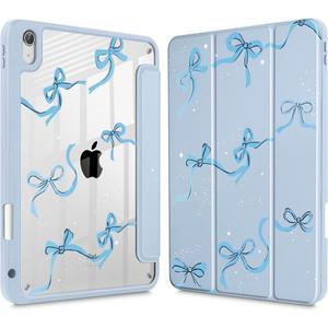 May Chen for iPad (A16) 11th Generation Case 11 Inch 2025, iPad 10th Gen Case 2022 10.9 inch, Built-in Pencil Holder with Shockproof Cover Clear Transparent Back Shell Auto Wake/Sleep, Bows Blue