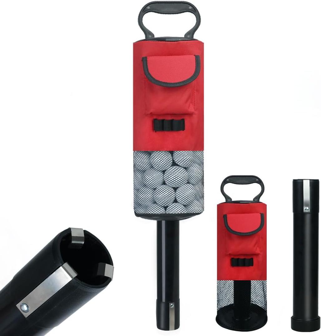 HOW TRUE Golf Ball Retriever, Portable Shag Bag Golf Ball Pick Up with Removable Plastic Tube, Pocket Shagger Storage (Red 1)