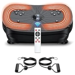 Vibration Plate Exercise Machine, LERTIN Compact Portable Full Body Vibration Platform for Lymphatic Drainage, 9 Preset Auto Mode Fitness Board for Weight Loss Shaping, with Resistance Bands