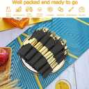 50 Pack Pre Rolled Gold Plastic Silverware Set,Wrapped Plastic Cutlery Set with Napkin Include 50 Forks,50 Spoons,50 Knives and 50 Black Napkins for Party, Wedding,Christmas