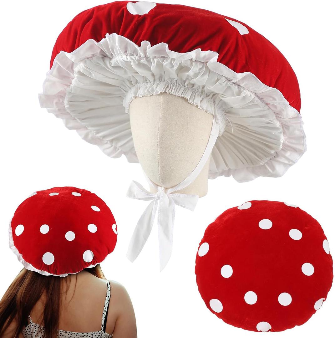 Zoooyawn Mushroom Hat Renaissance Medieval Costume Cosplay Victorian Fairy Accessories Party Retro Red Mushroom Hat for Cosplay Halloween Women Adult, Oversized with Wide Brim