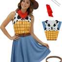 Womens Jessie Costume Dress Cowgirl Tank Dress with Belt Halloween Cosplay Outfit for Female (L)