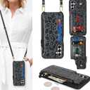 Cavor for Samsung Galaxy A14 5G Phone Case Wallet for Women, Galaxy A14 Crossbody Case with Strap,Leather Zipper Pocket Card Holder Cover-Leopard Black
