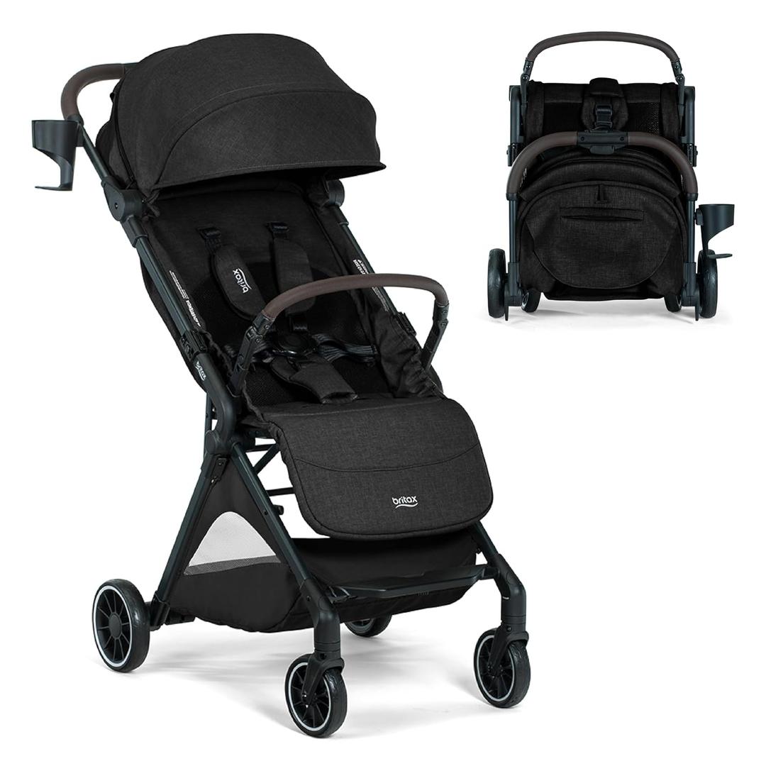 Britax Juniper+ Compact Stroller, Portable & Lightweight Raven Black | Travel Stroller With FastPack & One-Hand RapidFold, Infant Car Seat Compatible, Built-In Carry Strap, Ventilating Fabrics, Manufacture Date: 2026/01/05