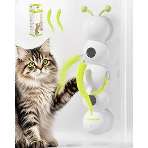 Interactive Caterpillar Cat Toy, Motion Sensor, Simulation of Biological Trajectory, USB Charging, Stable Suction Cup, Interactive Cat Feather Toy for Indoor Cats, Caterpillar Smart Toy with 2 Tails