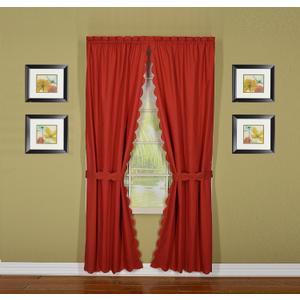 Today's Curtain, Orleans Scallop Curtain, Brick Red 72" Panel Pair and Tieback,4-Piece-Set, 60" W x 72" L, Brick Red