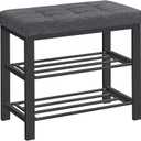 SONGMICS Shoe Bench, Storage Bench, Entryway Bench with Cushion, Shoe Shelf with Seat, Space-Saving, Modern Style, for Living Room, Bedroom, Hallway, Dark Gray and Ink Black ULBS576B33, 23.6"W
