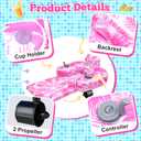 ShinyRelief Motorized Pool Float for Adults, Inflatable Pool Lounger with Built in Dual Motor, Cup Holders, Backrest, Foot Pump for Lake, Beach, Summer Party(Leaves,Pink)