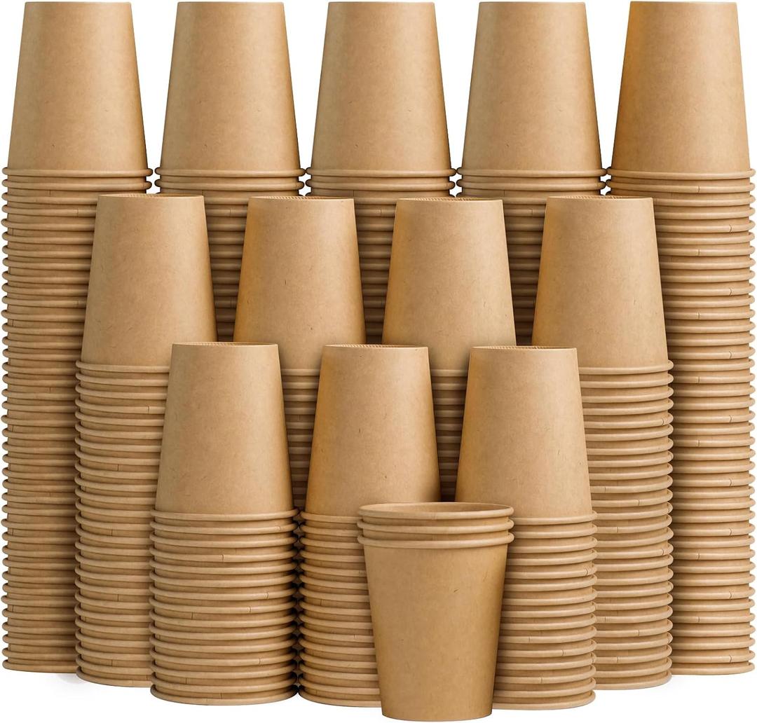 Clawsoff 180 Pack 8 oz Paper Cups, Brown Kraft Disposable Paper Coffee Cups, Unbleached Paper Cups for Hot/Cold Beverage Party, Picnic, Travel, and Events.
