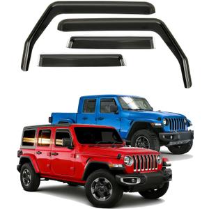 in-Channel Extra Window Rain Guards for Jeep Wrangler JL/JLU Gladiator 2018 2019 2020 2021 2022 2023 2024 2025 4-Door Side Window Deflectors,Vent Window Visors,Acrylic-4pcs