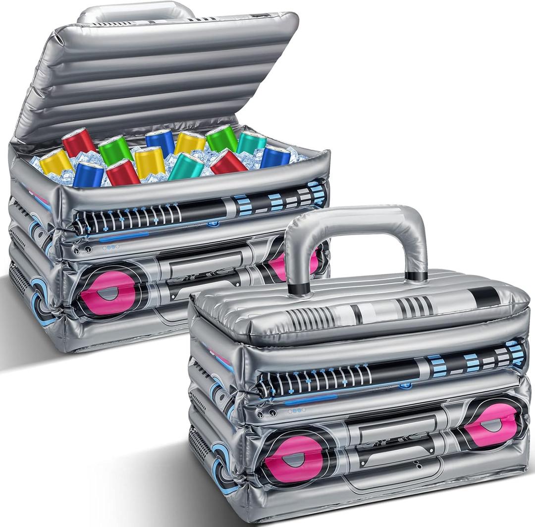 Cunhill 2 Pieces Inflatable Boom Box Beverage Cooler Summer 80s 90s Theme Party Decorations Inflatable Cooler Radio Blow up Boom Box Birthday Drink Favors for Retro Nightclub Party Hip Hop Supplies
