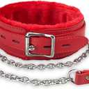 Gothic Leather Choker Collar, PU Leather Fur Lined Pet Collars Necklace with Long and Durable Detachable Leash Chain Pet Collars, Red