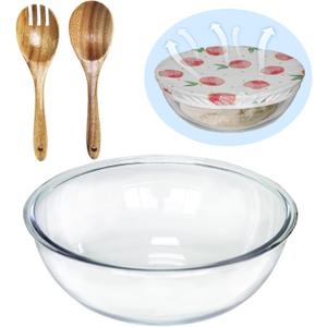 6.5Quart Large Glass Bowl with Lid for Sourdough Bread Making, 12.3 Inch Clear Glass Salad Cooking Bowls for Kitchen Salad Bread Storage, For Prepping, Marinating & Brining Kimch
