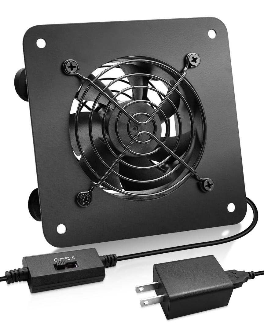USB Cabinet 80mm Quiet Cooling Fan System with Speed Control, Metal 4" USB Powered AV Cabinet Fan for Home Theater, Game Console, Network Cabinet, Silent Operation (1PCS)