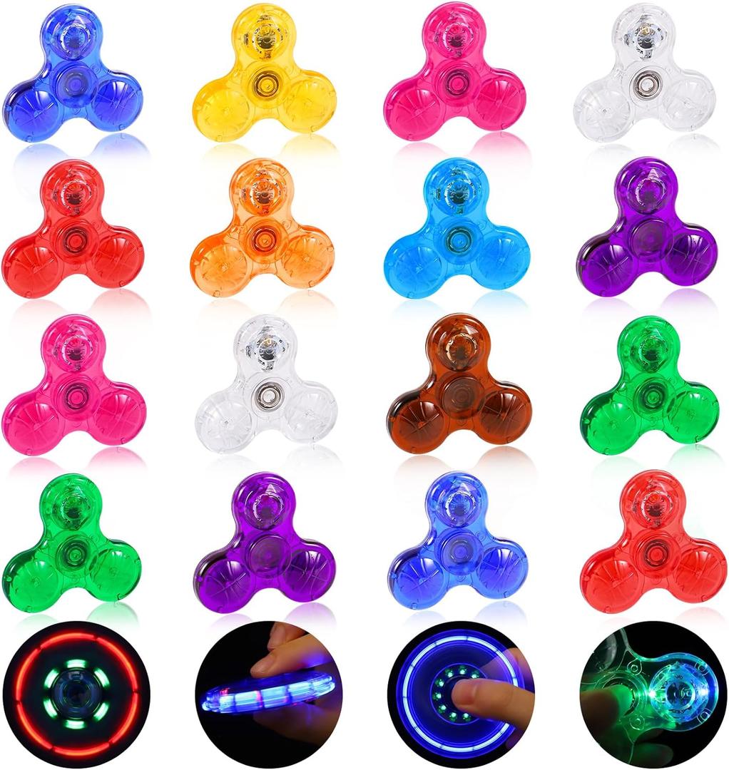 Gigilli Mini Fidget Spinners 16 Pcs, Kids Party Favors, LED Light Up Fidget Spinners for Kids 4-12, Glow in The Dark Goodie Bag Stuffers Class Prizes