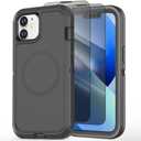 Designed for iPhone 12 & iPhone 12 Pro Case [Compatible with MagSafe] [with Privacy Screen Protector] 3-Layer Full Body Protection Rugged Shockproof Heavy Duty Phone Case Cover, Black