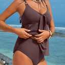 Aleumdr Women's Tankini Swimsuits Tummy Control Two Piece Bathing Suit V Neck Tie Front Flowy Swim Top with Bottom (Purple, Medium)