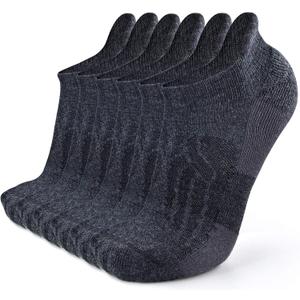 Busy Socks Ankle Hiking Socks Merino Wool for Men Women, No Show Merino Wool Dress Performance Support Athletic Cushion Tab Socks, Dark Grey, Large, 6 Pairs