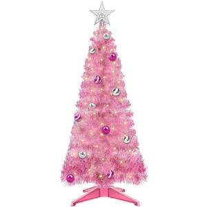 4 Ft Lighted Mini Artificial Pink Christmas Tree with Timer Remote Control 8 Mode 100 Warm White Light 18 DIY Ball Ornaments 3D Star Battery Operated Small Xmas Tree Table Indoor Holiday Decor