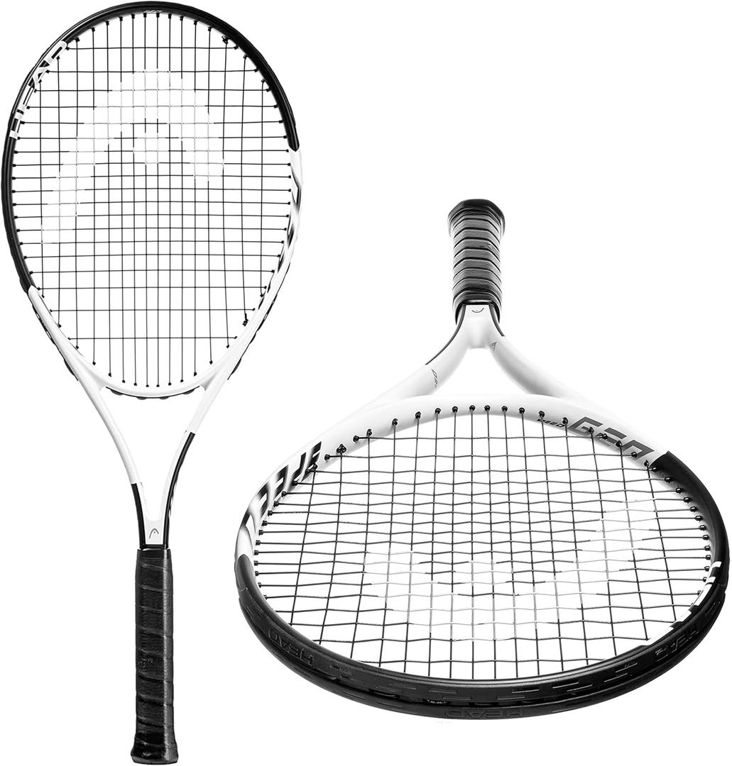 HEAD Geo Speed Adult Tennis Racket - Pre-Strung Light Balance 27.5 Inch Racquet (4 3/8" Grip, Black/White)