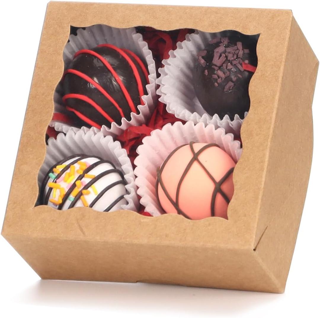 100 Pack 3x3x1 Inches Bakery Boxes - for Cookies, Mini Bundt Cake, Pie, Cinnamon Roll, Chocolate Truffle | Party Wedding Favor (Brown)