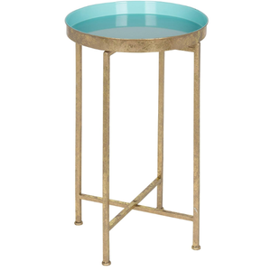 Kate and Laurel Celia Round Foldable Tray Accent Table, 14" x 14" x 25.75", Light Teal and Gold, Modern Minimalist Design and Magnetic Tabletop