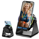 Dohelly Wireless Induction Speaker, Phone Stand with Bluetooth Speaker Amplifier, Stereo Sound, RGB Ambient Light, 360° Adjustable Phone Holder Compatible with iPhone/iPad/Android/Samsung GalaxyBlack