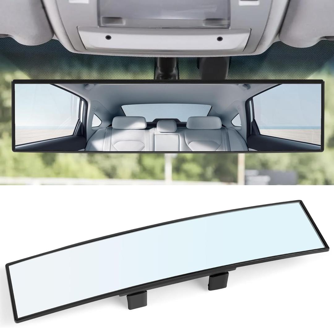 REGUICORP Rear View Mirror, 12 Inch Universal Wide Angle Rear View Mirror Accessories Panoramic Convex Clip-on for Cars, SUVs, Trucks, Vehicles