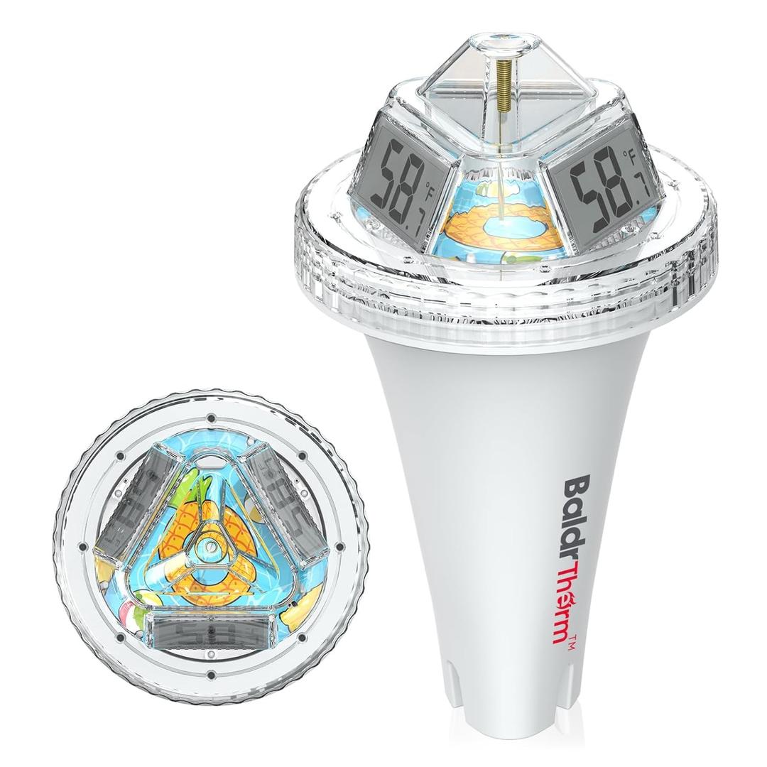 BaldrTherm Pool Thermometer Digital Floating Easy Read, Anti-Fog 360 Reading, IPX7 Water Temperature Monitor for Hot Tub/Ice Bath/Swimming Pool/SPA/Aquarium/Pond (White 1pack)