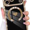 Bonoma Magnetic Case for iPhone 17 Pro Max,Cute Black Love Hearts Design | [Compatible with MagSafe]Luxury Rhinestone Camera Protection,Sparkly Slim Soft Back Cover for Women Girls