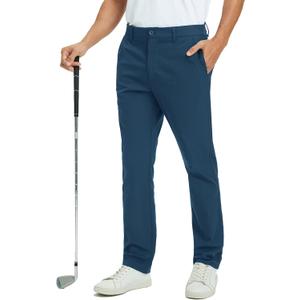 Rouen Golf Pants Men 8 Pockets Water Resistant Flat Front - 30"/32"/34" Chino Dress Pants Lightweight Stretch Casual Trousers (40W x 32L, Blue Indigo)