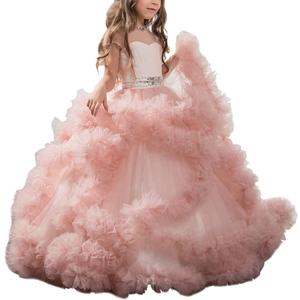 Stunning V-Back Luxury Pageant Tulle Ball Gowns for Girls, Pink,Size 4