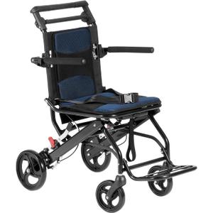 VEVOR Wheelchair, Aluminum Alloy Ultra-Lightweight Transport Chair for Adults, Foldable Cabin Wheelchair with Flip-Back Desk-Length Arms, Self-Locking Brake, 15.75-Inch Wide Seat, 220lbs Load