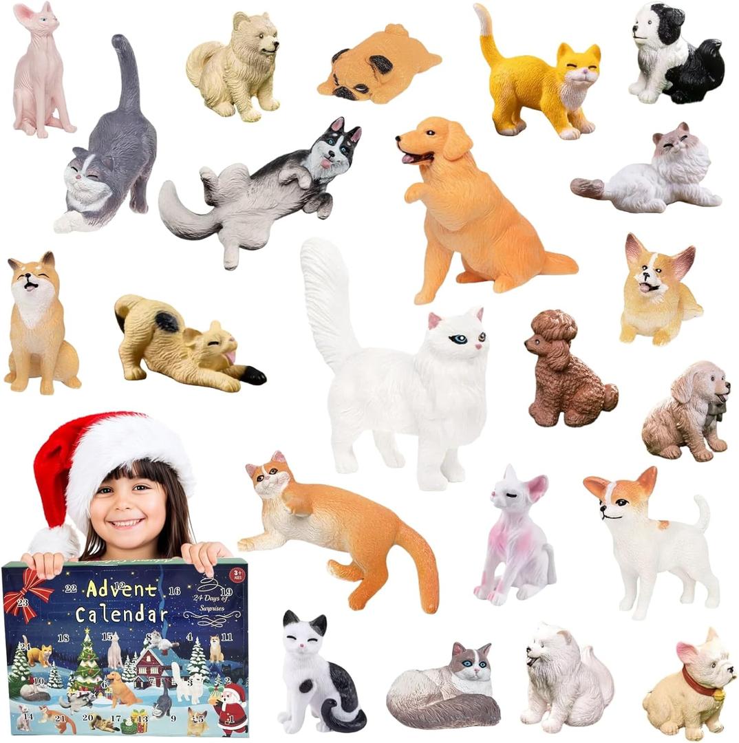 24 Days Pet Advent Calendar 2025, Christmas Countdown with Dog and Cat Miniature Figurines CollectionIdeal Xmas Gifts for Boys Girls 3-13 Years Old