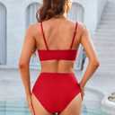 ZAFUL Women High Waisted Bikini Sets Two Piece Swimsuit Push Up Twist Front Ruched Bathing Suit (Red, S)