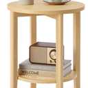 VASAGLE Round Side End Table, 2-Tier Boho Bedside Table with Rattan-Look, 1 Pack
