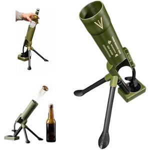 51mm Beer Bottle Mortar Bottle Opener Automatic Bottle Opener Heavy-Duty Tactical Cap Launcher Men Hands-Free Push down Bottles Cap Launcher Novelty Cap-Launching Desk Bar Accessory Home Party (Green)