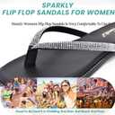 NianEr Womens Microfiber Leather Comfort Foam Rhinestone Glitter Sparkly Dress Flip Flop Sandals Summer Cute Flat Slides (Black)