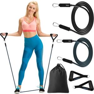 Brebebe Door Anchor Strap for Resistance Bands Exercises, Multi Point Anchor Gym Attachment for Home Fitness, Portable Door Band Resistance Workout Equipment, Easy to Install, Punch-Free, Nail-Free, Bands+Handles (40+50 LBS)