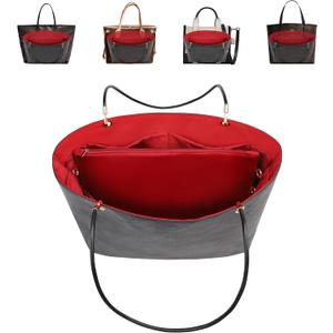 Purse Insert with Carry Handle, with Silky Satin Interior for Daily Commute & Travel, Fits Anjou Artois PM and More (Medium, Black-Red)