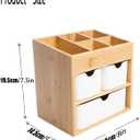 Bamboo Makeup Organizer with 3 Drawers, Dresser Cosmetic Organizer Box,Bamboo Desk Organizer for Home with Adjustable Dividers