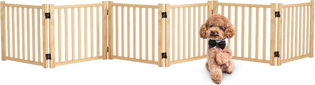 Wooden Freestanding Pet Gate Indoor, Nature Wood Dog Gates for Doorways, Unpainted Pet Gate for Stairs, 16.9" Height-6 Panels