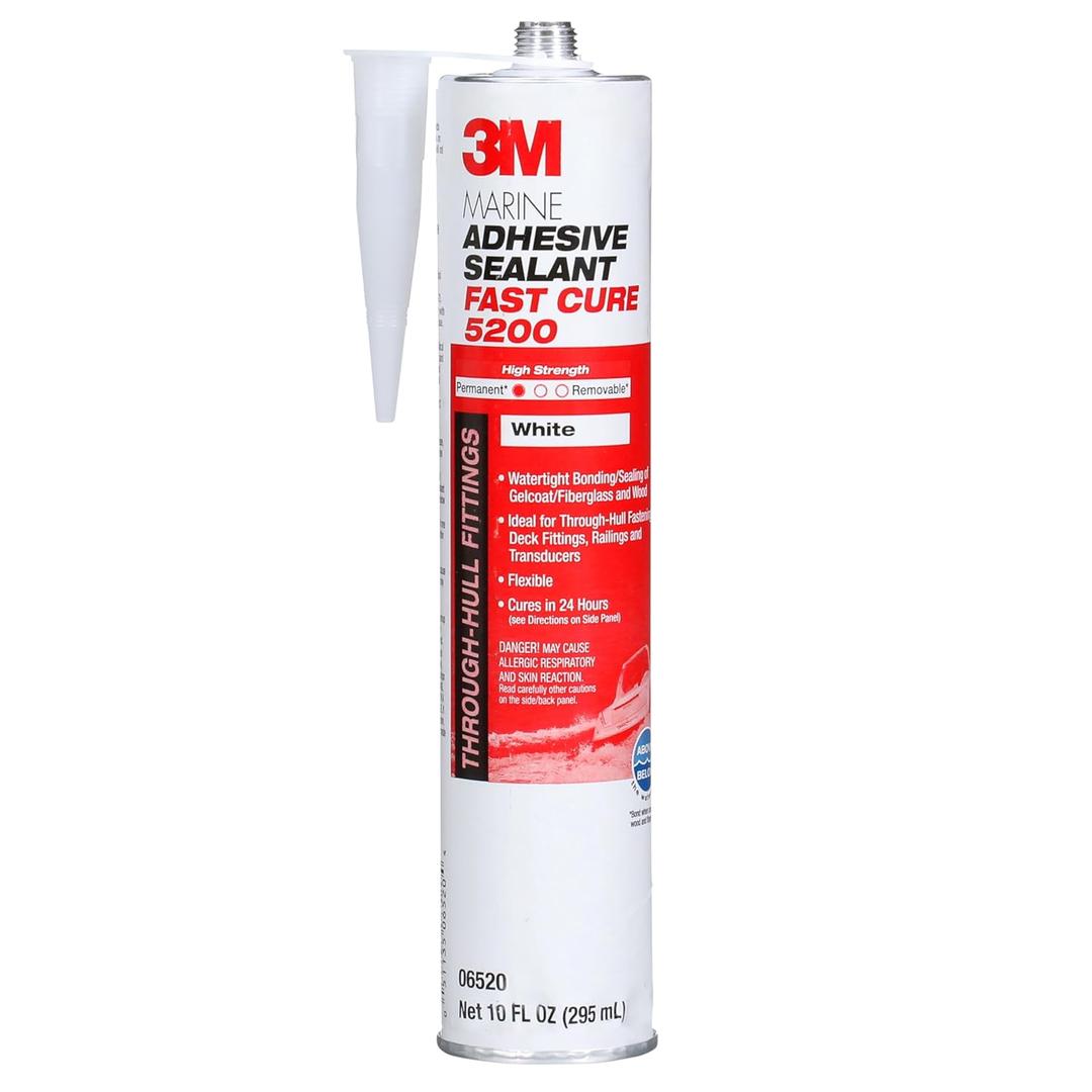 3M Marine Adhesive Sealant 5200FC Fast Cure, White, Flexible Bonds, Water-Resistant, 10 fl oz (295 mL) Cartridge with Nozzle, 1 Each