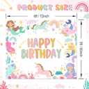Avezano Mermaid and Unicorn Birthday Backdrop Cartoon Mermaid Birthday Party Decorations Rainbow Unicorn Theme Party Decoration Girls' Happy Birthday Background Banner (6x5ft(72x60in))