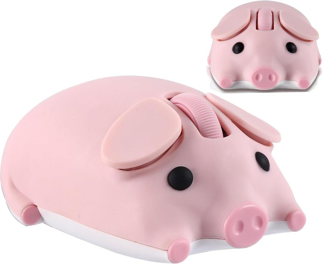 Wireless Mouse Pink Cute Pig Design Bluetooth Dual Mode Portable Compact Lightweight Silent Optical Kawaii Mice for PC Laptop Computer Tablet Macbook Pro/Air Kids Girls Student Home School Office Gift