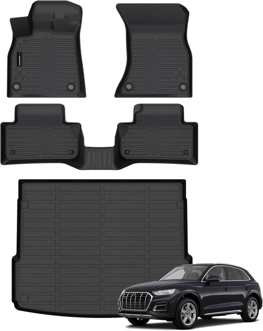 Auxko All Weather Floor Mats Cargo Mat Fit for Audi Q5 SQ5 (Include Sportback) 2025 2024-2018 TPE Rubber Liners Set All Season Guard Odorless Anti-Slip Floor Mats Cargo Liner Black