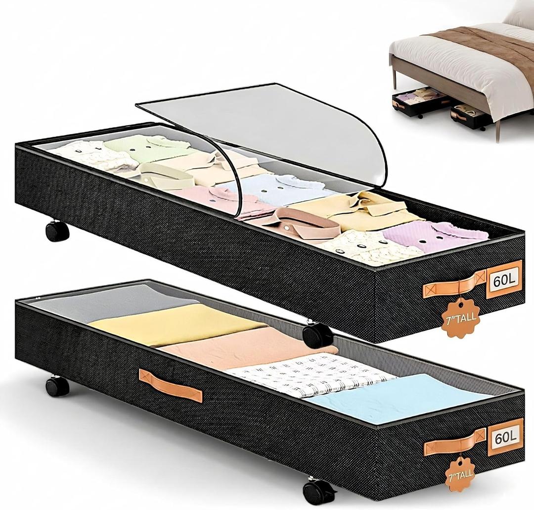 Under Bed Storage with Wheels 39inch, Extra Long Under Bed Storage Bins, Low Profile Under Bed Storage 5.5inch Height No Assemble Storage Containers, Under Bed Shoe Storage with Lids