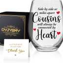 DYJYBMY Side By Side Or Miles Apart Cousins Will Always Be Connected Stemless Wine Glass With Gifts Box, Family Stemless Tumbler For Wine Lover, Housewarming Farewell Gifts For Cousins Friend Family (transparent11)