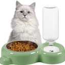 Dog Bowls, Cat Food and Water Bowl Set with Water Dispenser and Stainless Steel Bowl for Cats and Small Dogs - Green